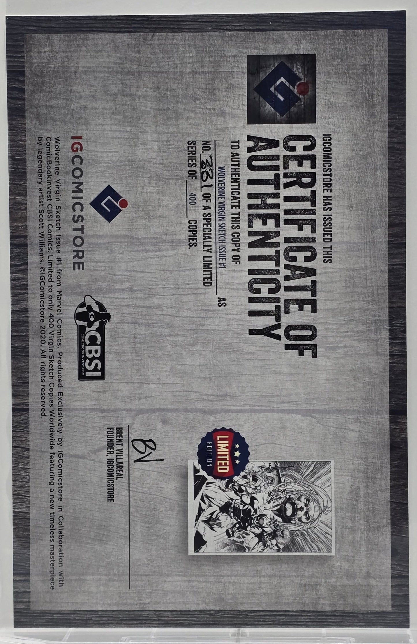 Wolverine #1 Virgin Sketch cover 限量 400 張