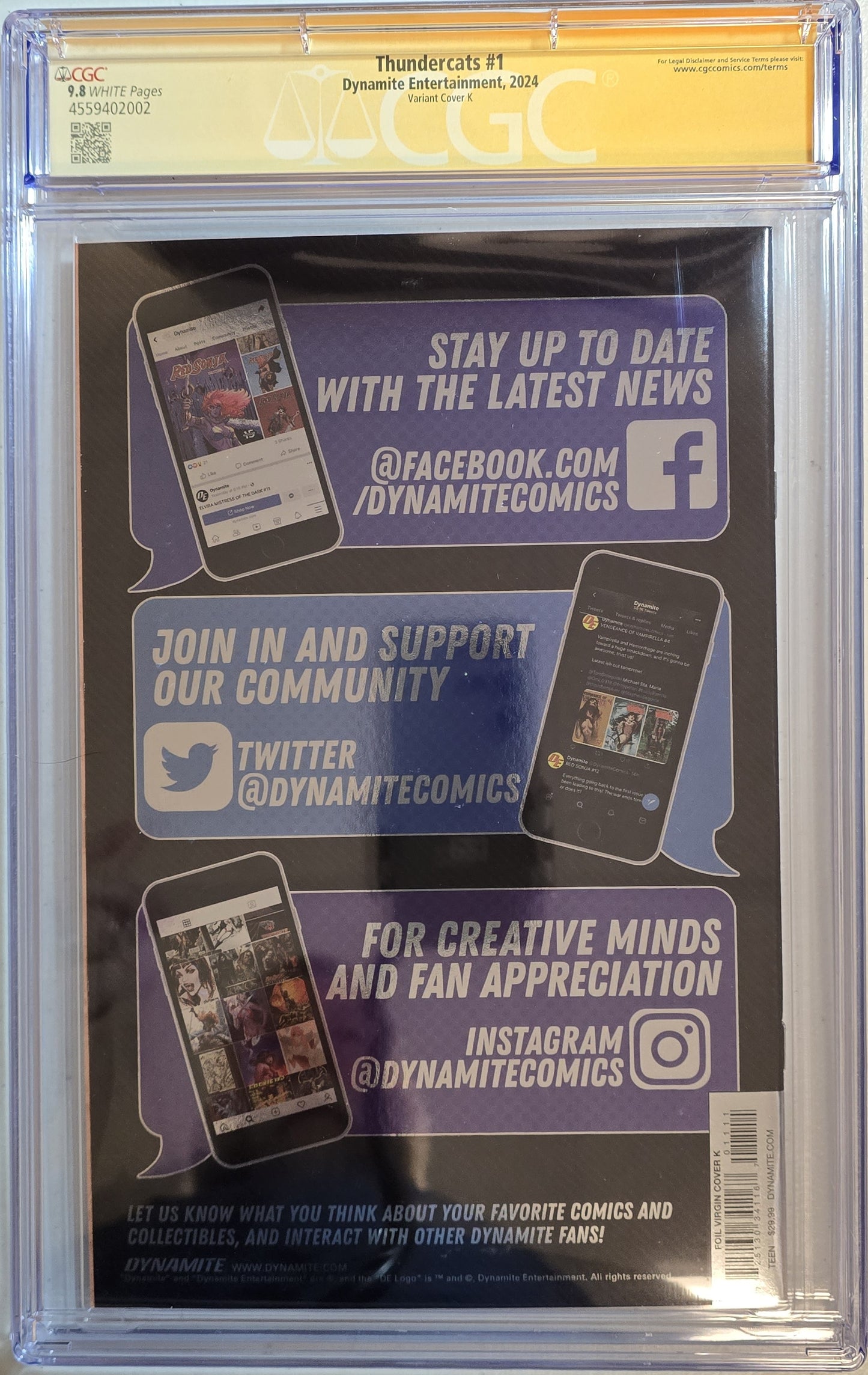 Thundercats Vol 1 #1 - Cover K Nakayama Vigin Foil Signed - CGC SS 9.8