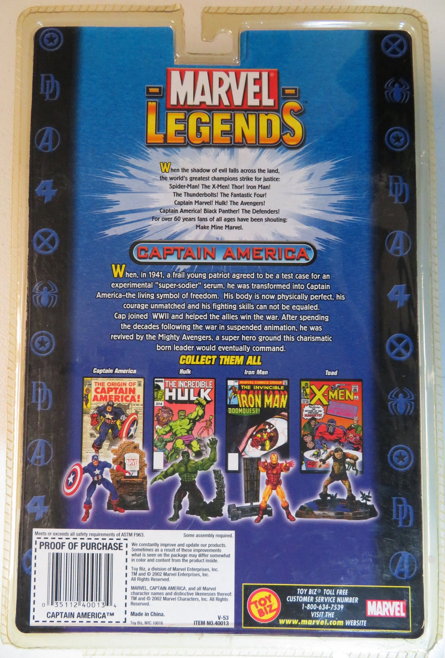 Marvel Legends Captain America action figure packaging with character images and Marvel logo.