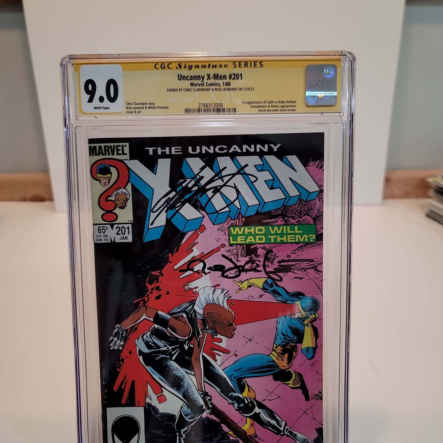 Uncanny X-Men 201 CGC SS 9.0 1986 Firmado por Chris Claremont y Rick Leonardi