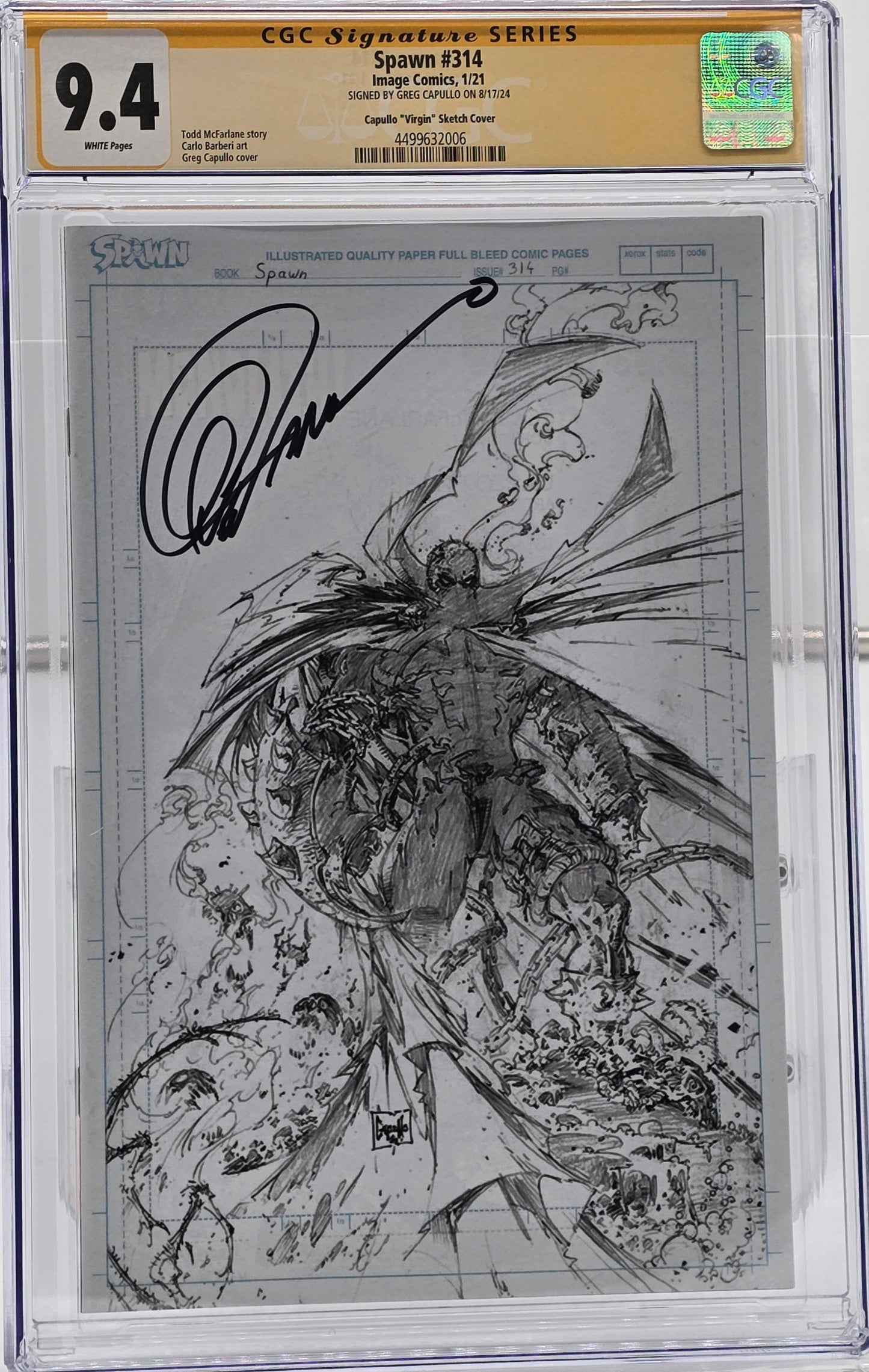 Spawn #314 Greg Capullo Virgin 素描封面 CGC SS 9.4