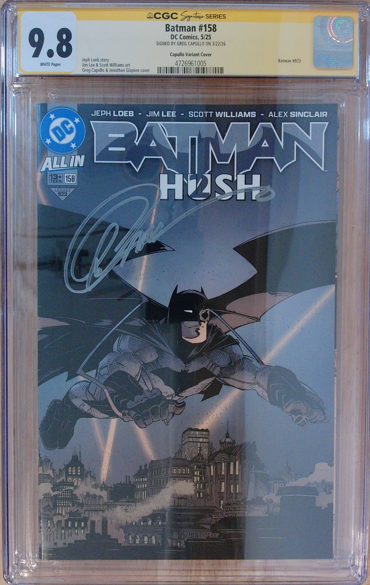 Batman Vol 3 #158 - CGC SS 9.8 - Signed by Greg Capullo - Exclusive Capullo FanExpo