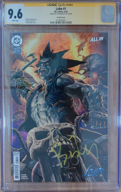 Lobo Vol 4 #1 - CGC SS 9.6 - Cover B Lee Bermejo Card Stock Variant - Signed by Simon Bisley