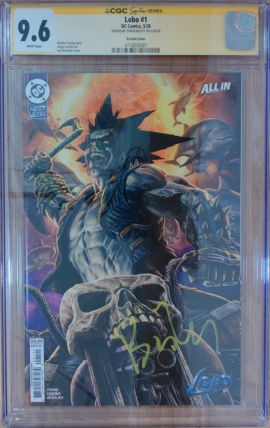 Lobo Vol 4 #1 - CGC SS 9.6 - Cover B Lee Bermejo Card Stock Variant - Signed by Simon Bisley