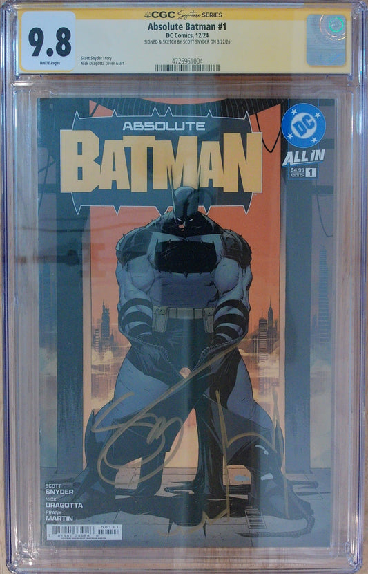 Absolute Batman Vol 1 #01 - Cover A Nick Dragotta CGC SS 9.8 Signed and Remarqued by Scott Snyder