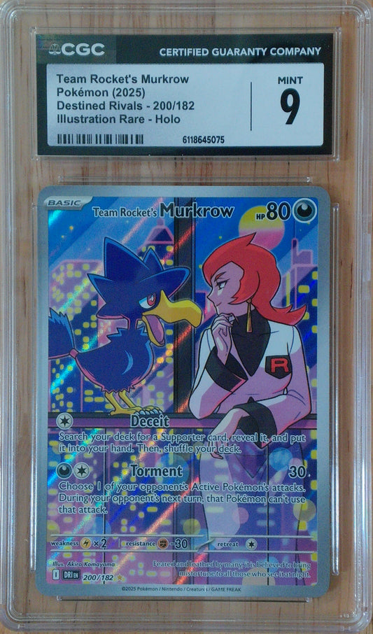 Team Rocket's Murkrow #200/182 - Destined Rivals - CGC 9.0 Mint - Illustration Rare - Holo