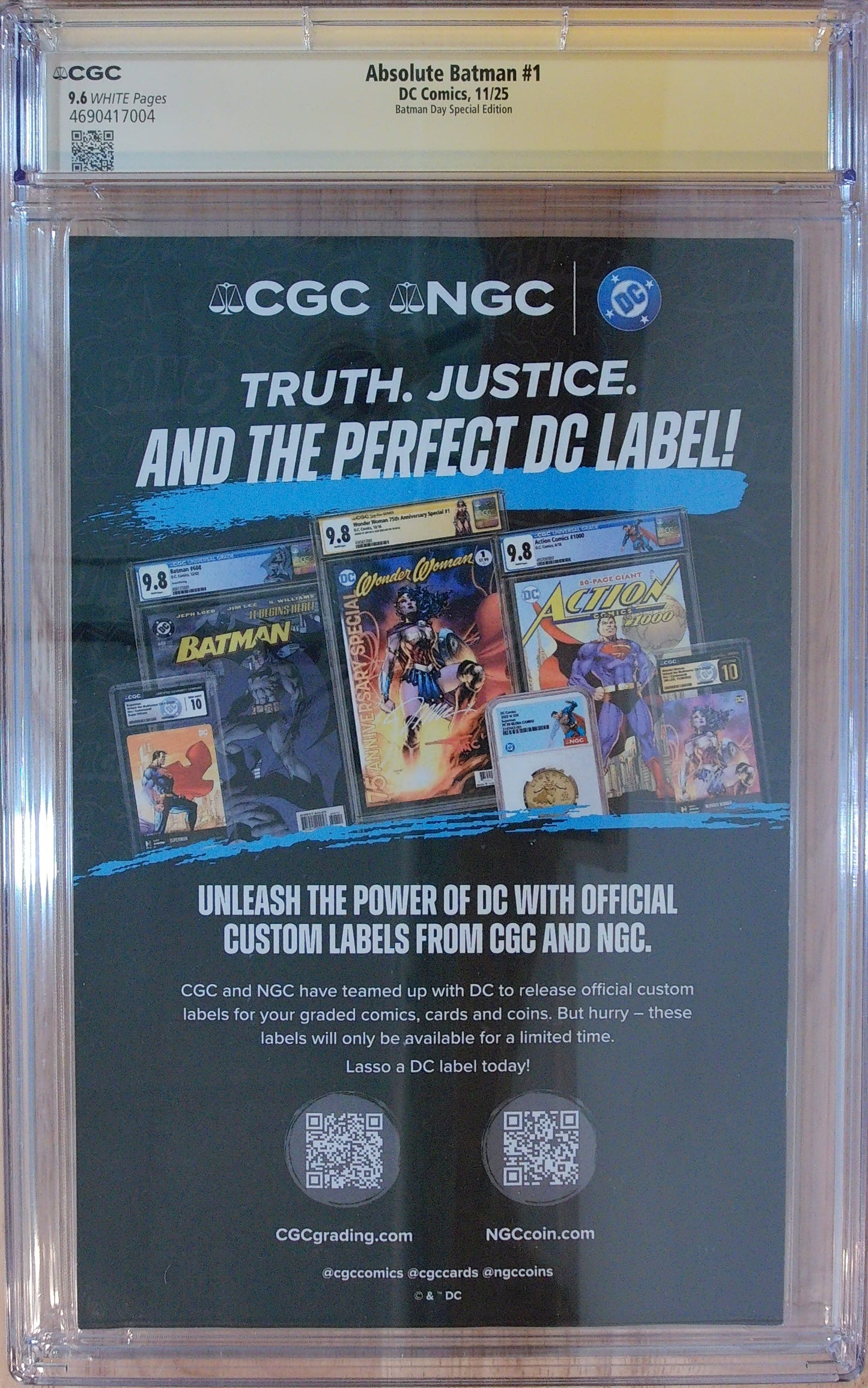 Absolute Batman Vol 1 #1 - Batman Day Edition - CGC SS 9.6 - Signed by Scott Snyder, Nick Dragotta and Jock