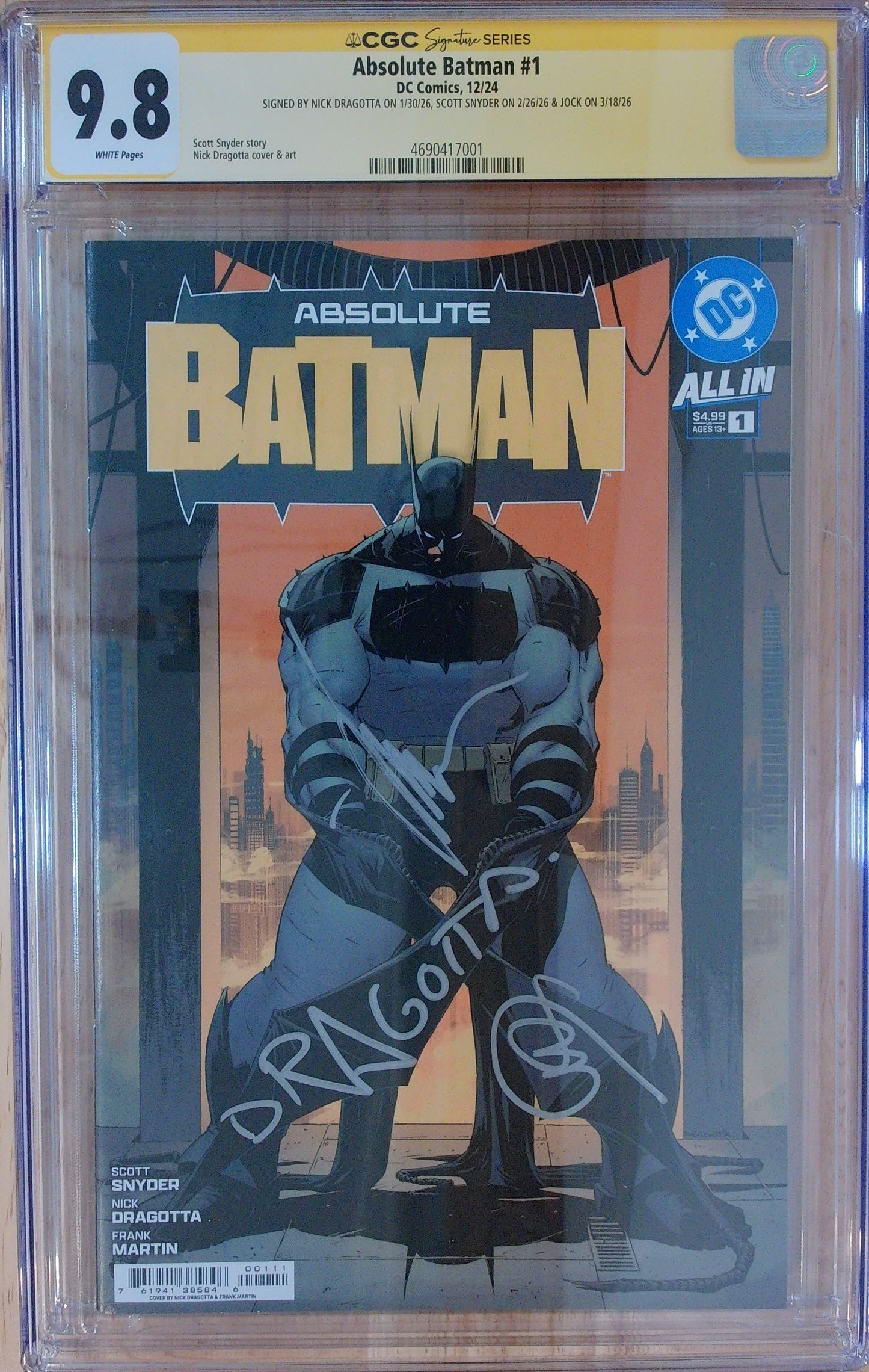 Absolute Batman Vol 1 #1 - CGC SS 9.8 - Signed by Scott Snyder, Nick Dragotta and Jock