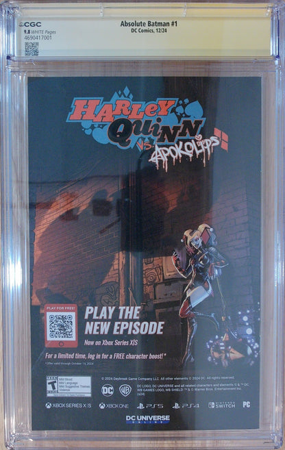 Absolute Batman Vol 1 #1 - CGC SS 9.8 - Signed by Scott Snyder, Nick Dragotta and Jock
