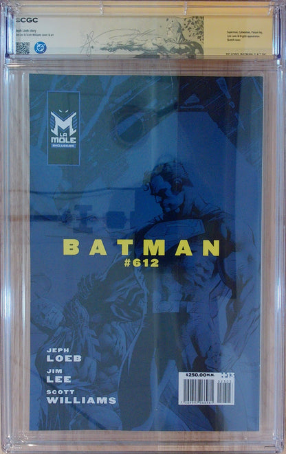 Batman Vol 1 #612 - CGC SS 9.8 - Signed by Jim Lee - 2nd Print Sketch Cover