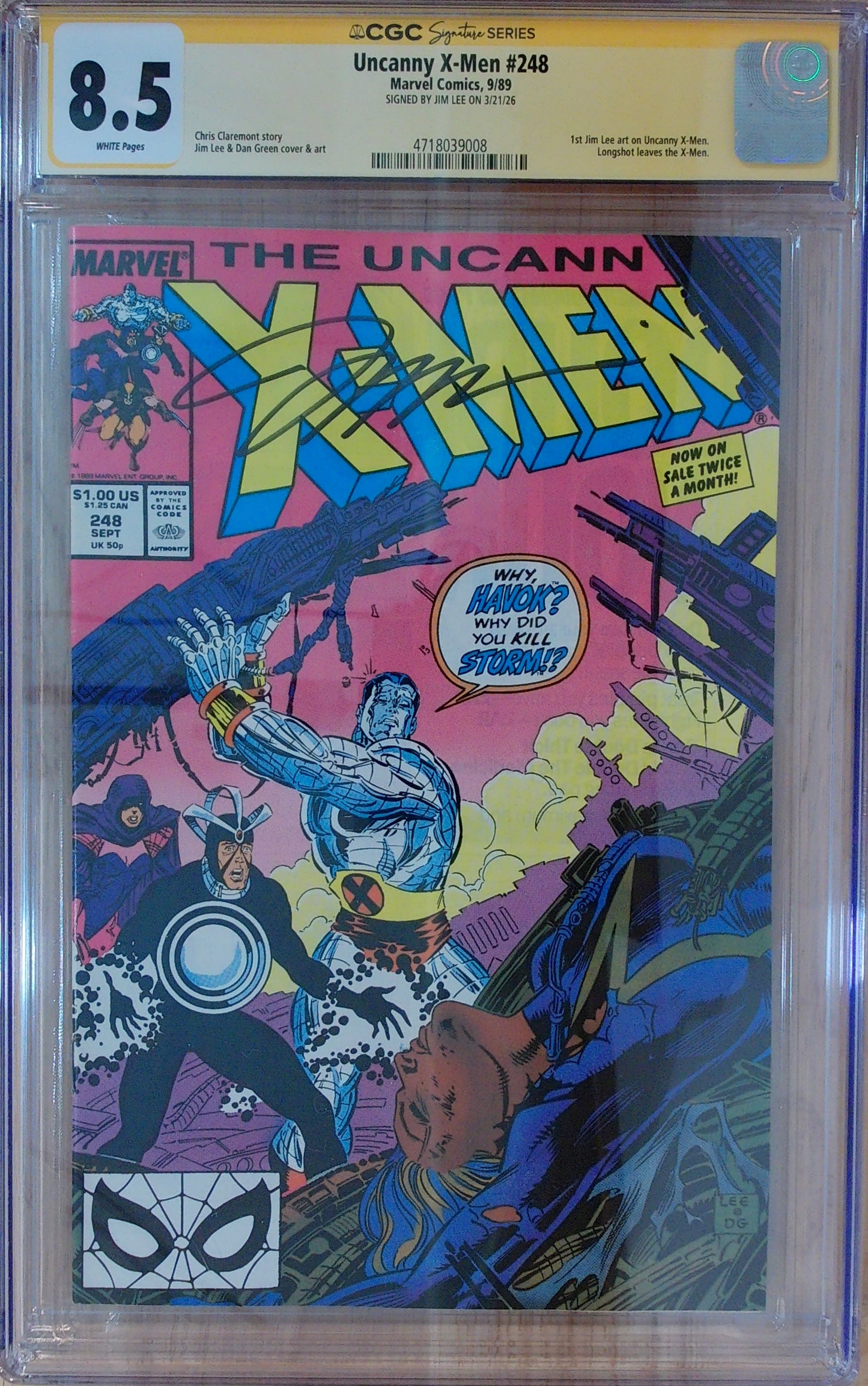 Uncanny X-Men Vol 1 #248 - CGC SS 8.5 - Signed by Jim Lee