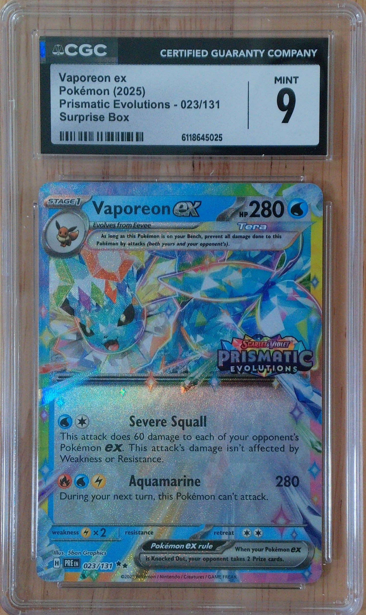 Vaporeon Ex #023/131 - Prismatic Evolutions - CGC 9.0 - Stamped