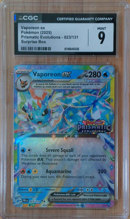 Vaporeon Ex #023/131 - Prismatic Evolutions - CGC 9.0 - Stamped