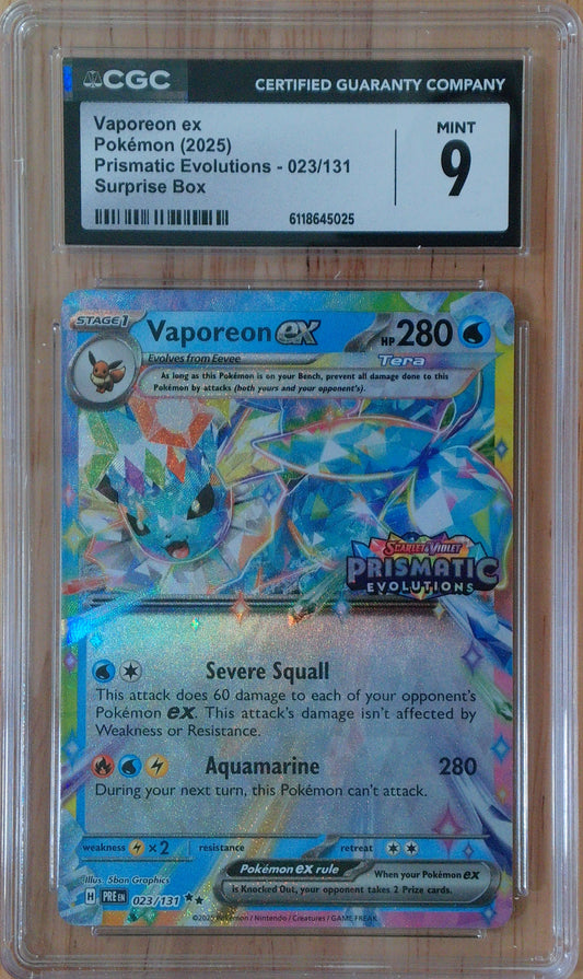 Vaporeon Ex #023/131 - Prismatic Evolutions - CGC 9.0 - Stamped