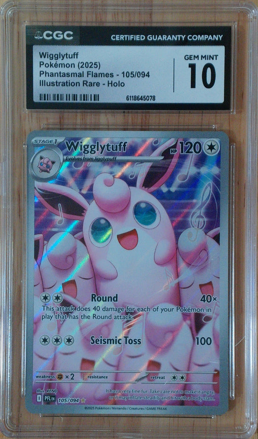 Wigglytuff #105/094 - Phantasmal Flames - CGC 10.0 - Illustration Rare - Holo