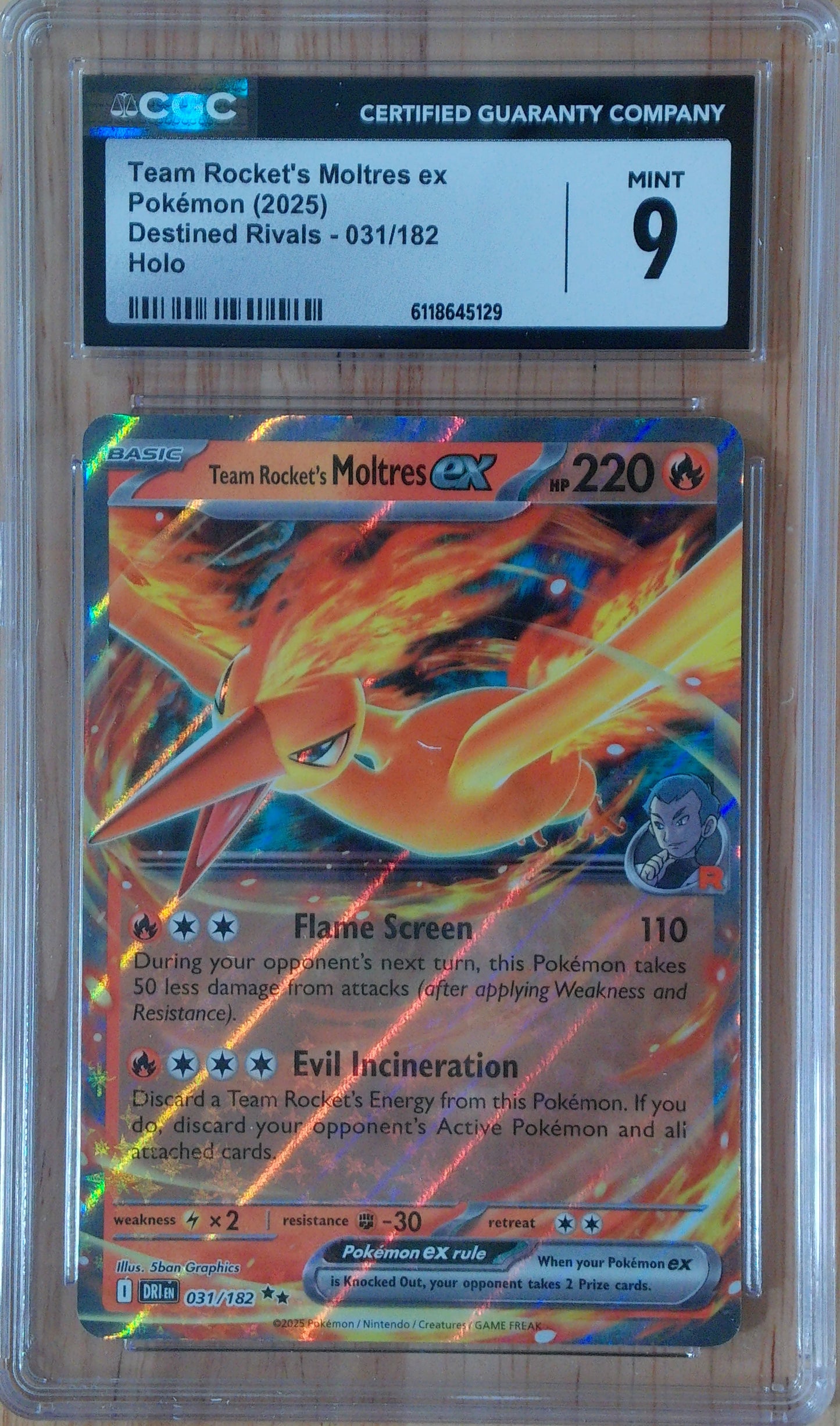 Team Rocket's Moltres Ex #031/182 - Destined Rivals - CGC 9.0 - Holo