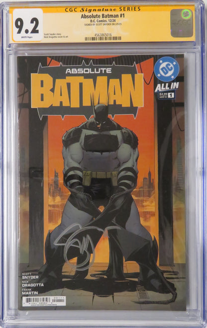 Absolute Batman Vol 1 #01 - Cover A Nick Dragotta CGC SS 9.2 Signed by Scott Snyder
